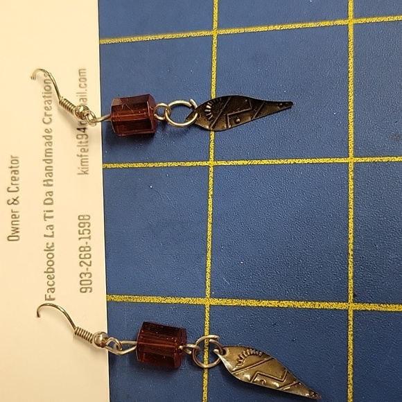 Indian Brown Bead Feather Earrings - Picture 1 of 2